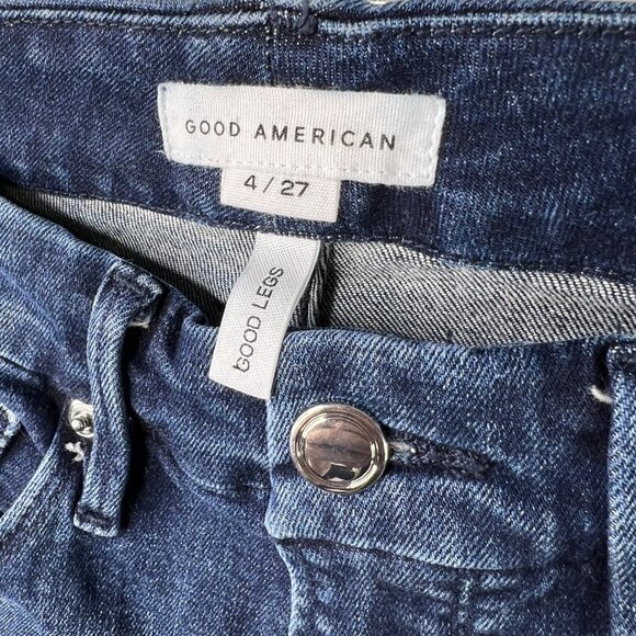 Good American Skinny Jeans Size 4/27 Good Legs Raw Hem Denim Blue Organic Cotton - Picture 4 of 12